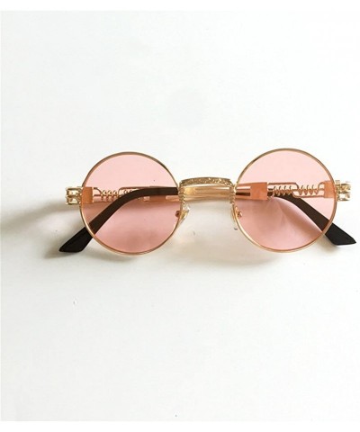 Round Vintage Steampunk Sunglasses Retro Gothic Gold and Black Round Sun Glasses - Pink Lens - C218C42S7R6 $24.37