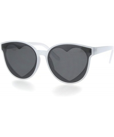Round Womens Hippie Heart Shape Lens Horn Rim Round Plastic Sunglasses - White - CN18HZ70KQA $10.40