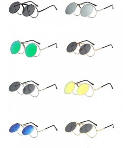 Round Vintage Round Flip Up Sunglasses for Men Women John Lennon Style Circle Sunglasses - Grey Lens / Golden Frame - CV192RD...