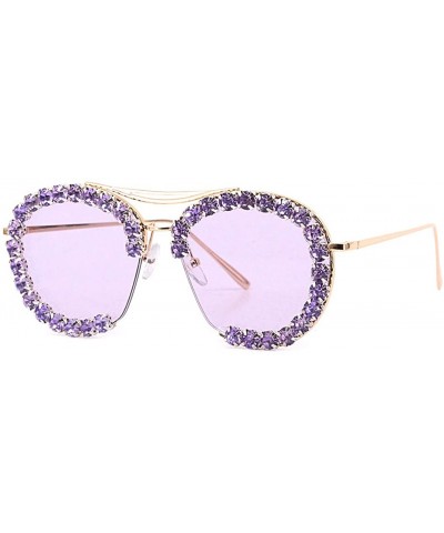 Semi-rimless Fashion Sunglasses for Women - Delicate Square Glasses Matel Frame UV400 Protection - Purple Gold-frame - C8198Z...