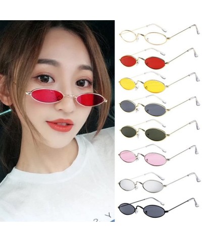 Oval Womens Sunglasses Vintage Oval Sun Glasses Slender Metal Frame Shades Candy Colors Eyewear for Man and Woman - C - CW194...