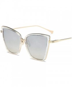 Round 2019 New Er Cateye Sunglasses Women Vintage Metal Glasses Mirror Retro Lunette De Soleil Femme UV400 - Silver - CM198AI...