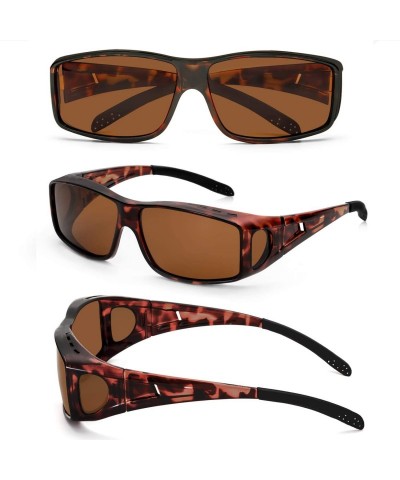 Rectangular Fit Over Glasses Sunglasses for Men and Women with Polarized Lens UV Protection - Tortoise Frame Brown Lens - CG1...