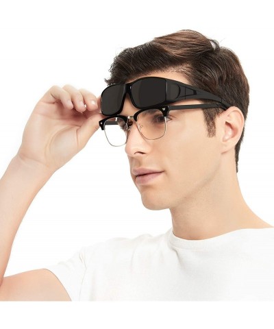 Rectangular Fit Over Glasses Sunglasses for Men and Women with Polarized Lens UV Protection - Tortoise Frame Brown Lens - CG1...