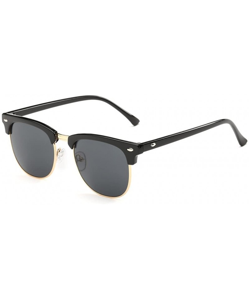 Semi-rimless Clubmaster Classic Metal Half Frame Horn Rimmed Sunglasses Uv 400 - Gold Black/Black - CL12GN5XIGP $11.51