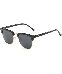 Semi-rimless Clubmaster Classic Metal Half Frame Horn Rimmed Sunglasses Uv 400 - Gold Black/Black - CL12GN5XIGP $11.51