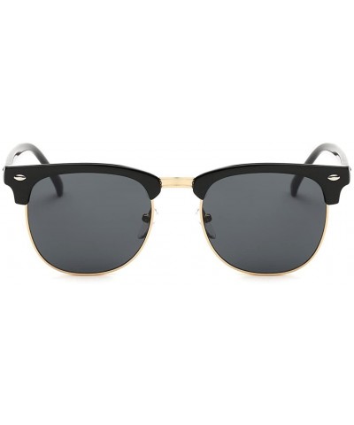 Semi-rimless Clubmaster Classic Metal Half Frame Horn Rimmed Sunglasses Uv 400 - Gold Black/Black - CL12GN5XIGP $11.51