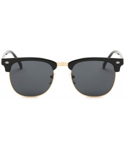 Semi-rimless Clubmaster Classic Metal Half Frame Horn Rimmed Sunglasses Uv 400 - Gold Black/Black - CL12GN5XIGP $11.51