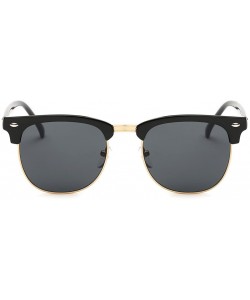 Semi-rimless Clubmaster Classic Metal Half Frame Horn Rimmed Sunglasses Uv 400 - Gold Black/Black - CL12GN5XIGP $11.51