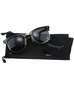 Semi-rimless Clubmaster Classic Metal Half Frame Horn Rimmed Sunglasses Uv 400 - Gold Black/Black - CL12GN5XIGP $11.51