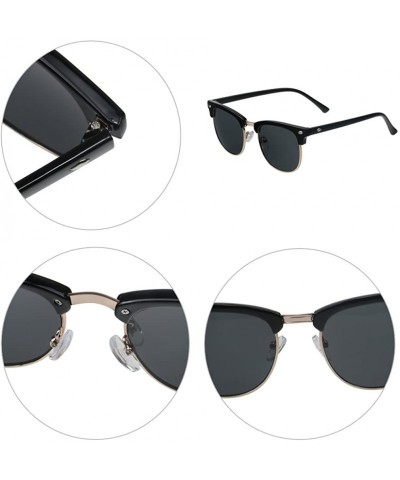 Semi-rimless Clubmaster Classic Metal Half Frame Horn Rimmed Sunglasses Uv 400 - Gold Black/Black - CL12GN5XIGP $11.51