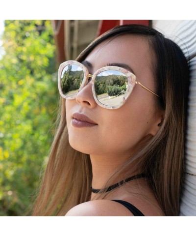 Cat Eye Designer Inspired Handmade Acetate Cat Eye Oval Sunglasses with Quality UV CR39 Lens Gift Package - CJ18R699AHE $48.65