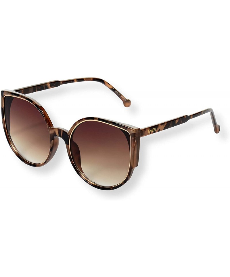 Oversized Oversize Flat Cat-Eye Retro Sunglasses with Metal Rim Accent Front and Reflective Lens (Piper) - Brown - CG18HZ4KZU...