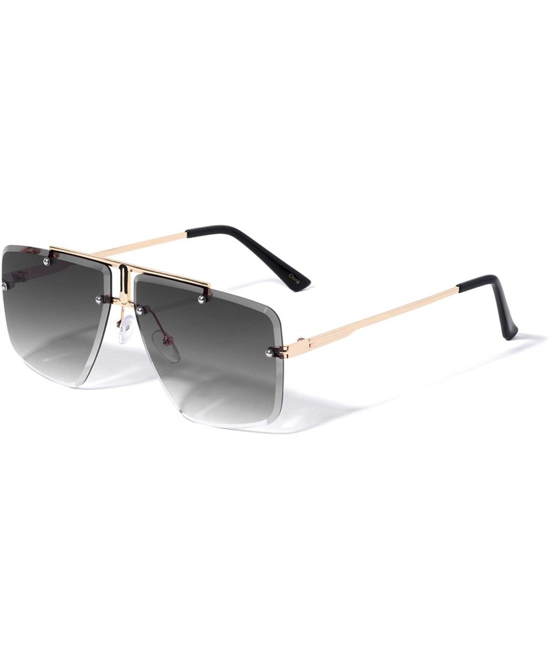 Aviator Square Rimless Diamond Edge Cut Lens Aviator - Smoke Gold - C31972K2QKD $16.33