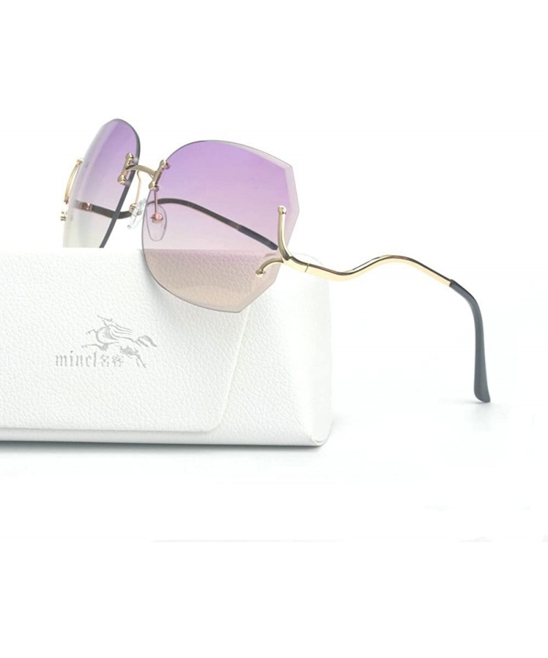 Sport Rimless Oversized Vintage Retro Style Eye Glasses Sunglasses - Gold-gradient Purple - CE17Y0T69ZA $10.67