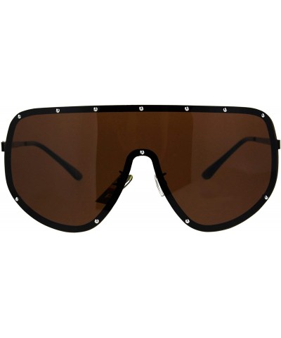 Shield Mens Polarized Anti-glare Shield Metal Rim Robotic Sunglasses - Copper Brown - C0186GK8WRA $11.02