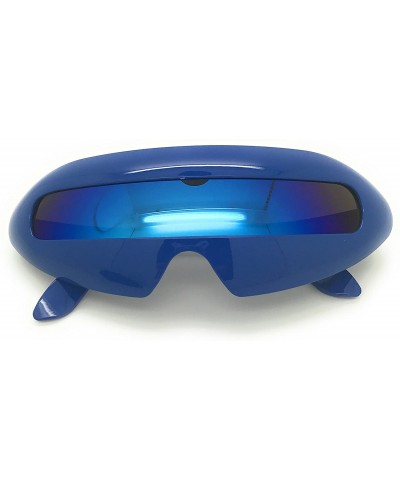 Sport Futuristic Cyclops Mirror Single Lens Oval Sunglasses - Blue - C1180RMWE8C $8.03
