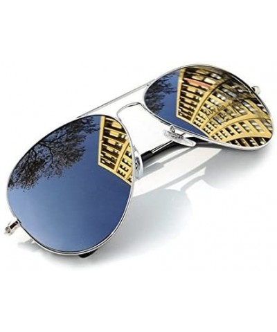 Aviator Aviator Sunglasses With Silver Frame And Dark Tint Lens Unisex - Silver - CB125Q8ZHG9 $7.81