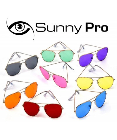 Round Aviator Sunglasses Colored Tinted Lens Glasses Metal UV400 Protection - C8199C4ZKOT $10.69