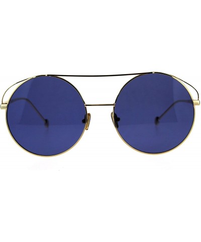 Round Flat Top Double Bridge Mirror Lens Circle Round Hippie Sunglasses - Gold Blue - C518DTL7SAN $18.29