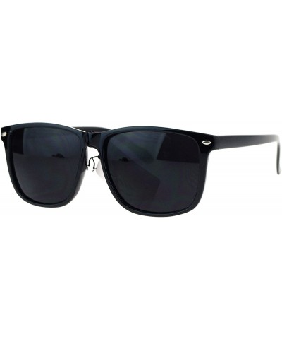 Square Super Dark Lens Sunglasses Black Square Spring Hinge Frame Unisex Fashion - Matte Black - CP185HH2WHH $11.21