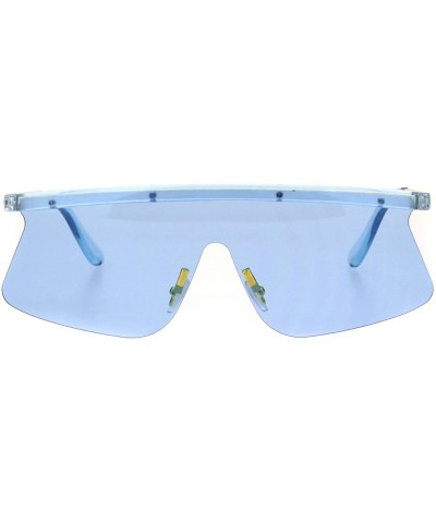 Goggle Vintage Goggle Style Sunglasses 80's Fashion Half Rim Shield Shades UV 400 - Blue - CF18I9S74ZH $10.56