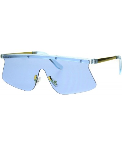 Goggle Vintage Goggle Style Sunglasses 80's Fashion Half Rim Shield Shades UV 400 - Blue - CF18I9S74ZH $10.56