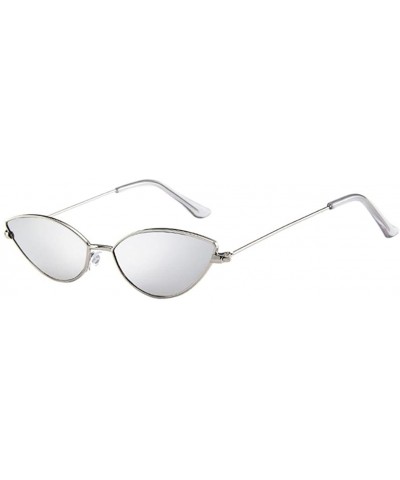 Oval Women's Fashion Retro Cat Eye Small Oval Shades Frame UV Protection Polarized Sunglasses - Sliver - C818DZT2QNC $23.13