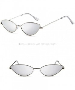 Oval Women's Fashion Retro Cat Eye Small Oval Shades Frame UV Protection Polarized Sunglasses - Sliver - C818DZT2QNC $8.32