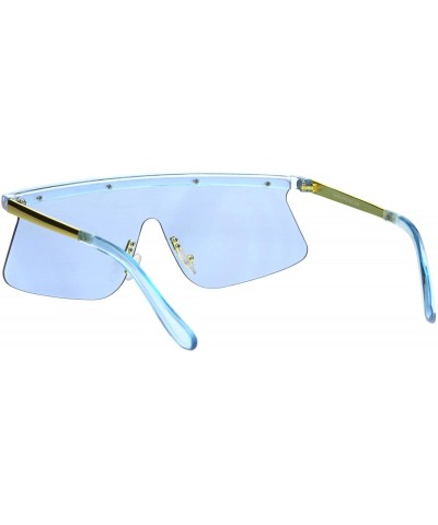 Goggle Vintage Goggle Style Sunglasses 80's Fashion Half Rim Shield Shades UV 400 - Blue - CF18I9S74ZH $10.56