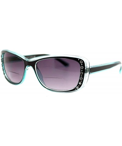 Rectangular Womens Bifocal Reading Lens Sunglasses Rhinestone Rectangular Frame - Blue - CG18IEUOIOL $10.05