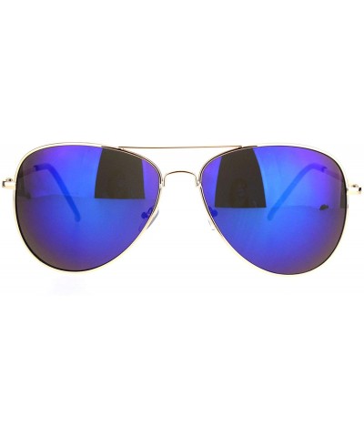 Aviator Mens Color Mirror Classic Pilots Metal Rim Officer Style Sunglasses - Gold Blue - CT18L948038 $7.69