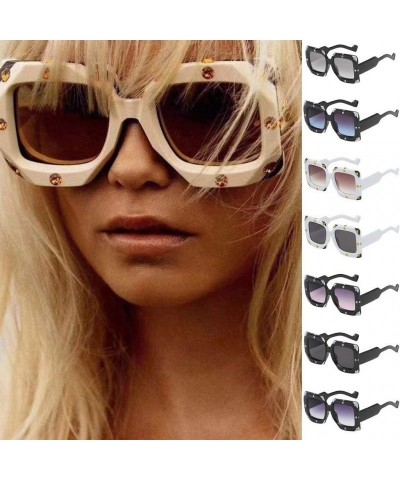 Square Oversized Sunglasses for Women Square Thick Frame Shiny Rhinestone Shades Polarized Eyewear UV Protection - F - CS194K...