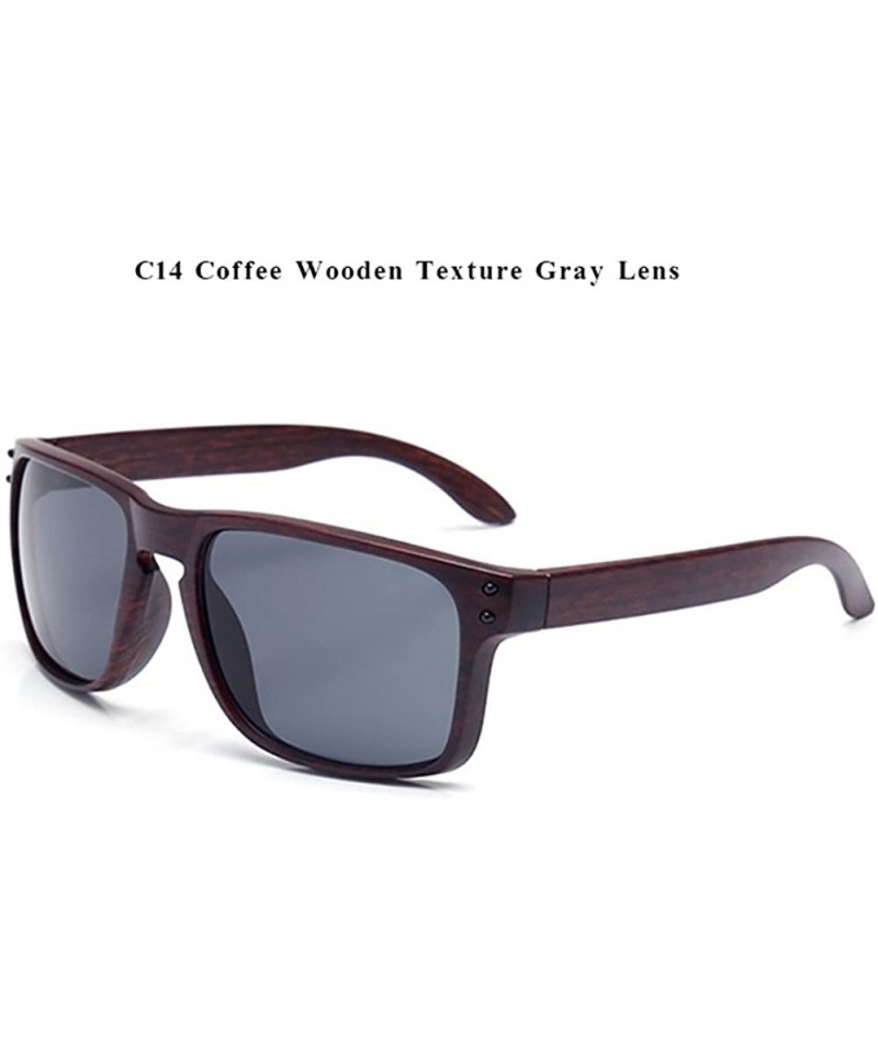Rectangular Genuine Wood look reflective UV400 sunglasses 2019 fashion for men and women - C14 - C718ETDE77T $9.34