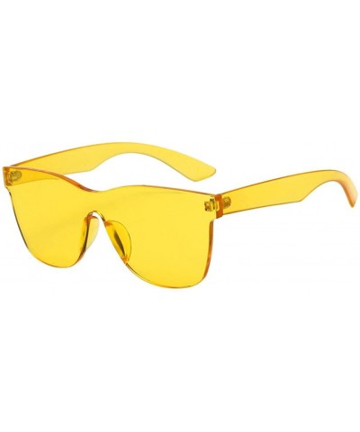 Rimless Women Fashion Heart-Shaped Shades Sunglasses Integrated UV Candy Colored Glasses - Yellow - C618D2Y2H78 $17.60