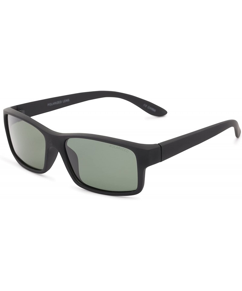 Square Sunglass Warehouse Urban- Polarized Plastic Square Men's Full Frame Sunglasses - Black Frame With Green Lenses - C212O...