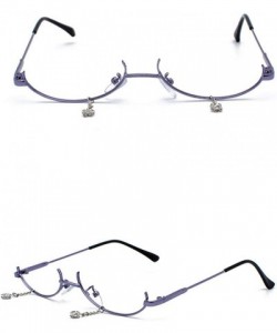 Rimless Women Fashion None Lens Pendant Chain Decoration Flat Mirror Glasses Semi-Rimless Eye Accessories - Blue - CB196IY5X7...
