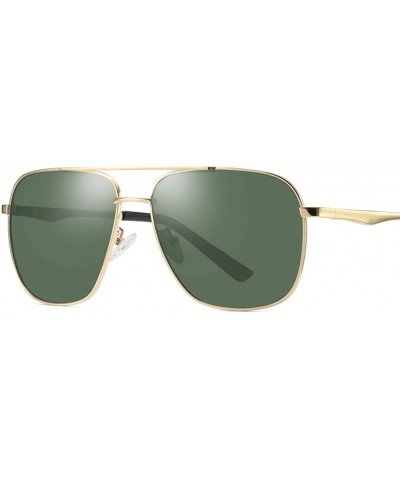 Rectangular Oversized Square Pilot Polarized Sunglasses for Men Driving UV400 Protection - Gold Green - CC18O4Y3YE7 $10.51