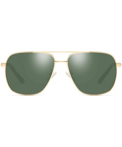 Rectangular Oversized Square Pilot Polarized Sunglasses for Men Driving UV400 Protection - Gold Green - CC18O4Y3YE7 $10.51
