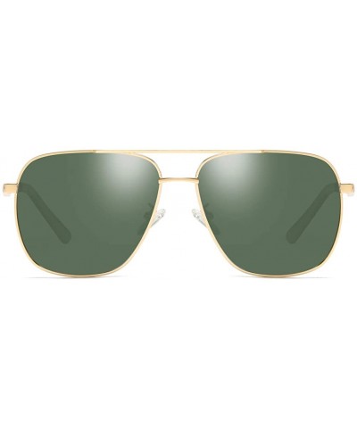 Rectangular Oversized Square Pilot Polarized Sunglasses for Men Driving UV400 Protection - Gold Green - CC18O4Y3YE7 $10.51