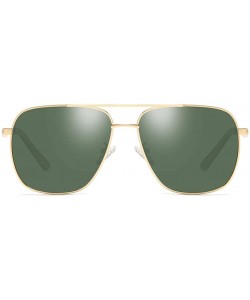 Rectangular Oversized Square Pilot Polarized Sunglasses for Men Driving UV400 Protection - Gold Green - CC18O4Y3YE7 $10.51