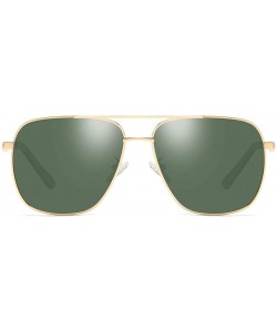 Rectangular Oversized Square Pilot Polarized Sunglasses for Men Driving UV400 Protection - Gold Green - CC18O4Y3YE7 $10.51
