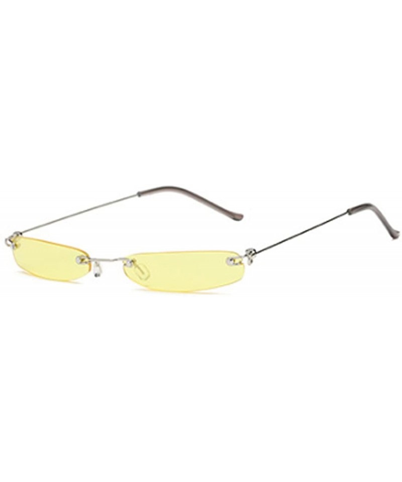 Oval Vintage Small Sunglasses Rectangular Metal Rimless for Men and women - Light Yellow - CM18G7AZ9QU $9.44