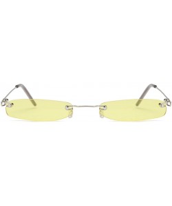 Oval Vintage Small Sunglasses Rectangular Metal Rimless for Men and women - Light Yellow - CM18G7AZ9QU $9.44
