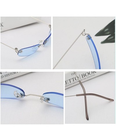 Oval Vintage Small Sunglasses Rectangular Metal Rimless for Men and women - Light Yellow - CM18G7AZ9QU $9.44