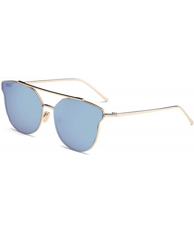 Goggle Women Mirrored Round Cat Eye Sunglasses - Blue - CT18WTI8U7O $39.22