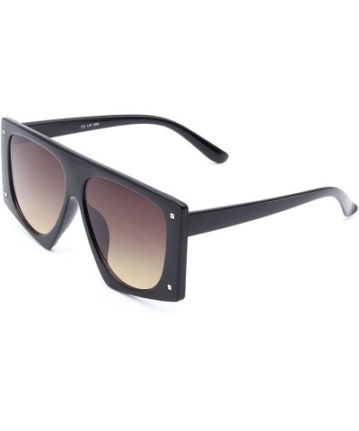 Oversized Oversized Square Sunglasses for Women Man Fashion Leopard Flat Top Sun Glasses - Black - CS18WSO5AX2 $10.72