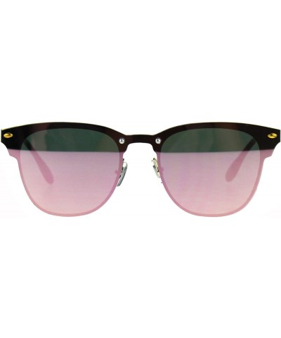 Rimless Mens Flat Panel Rimless Horn Rim Hipster Rectangular Sunglasses - Pink Mirror - CB188I05I2N $14.96