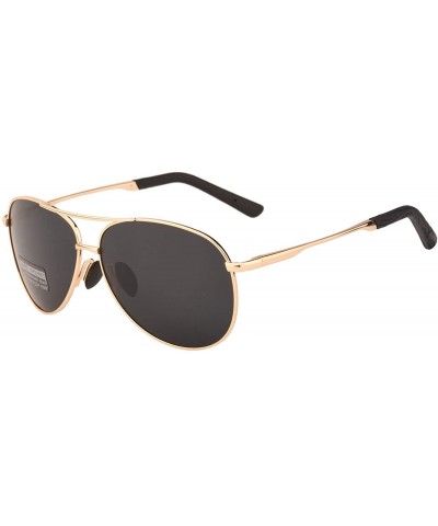 Aviator Premium Military Style Classic Aviator Polarized Sunglasses - 100% UV Protection - Gold Frame Black Lens - CF18CD7GAZ...