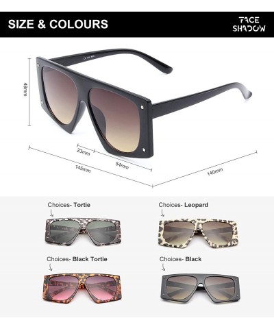 Oversized Oversized Square Sunglasses for Women Man Fashion Leopard Flat Top Sun Glasses - Black - CS18WSO5AX2 $10.72